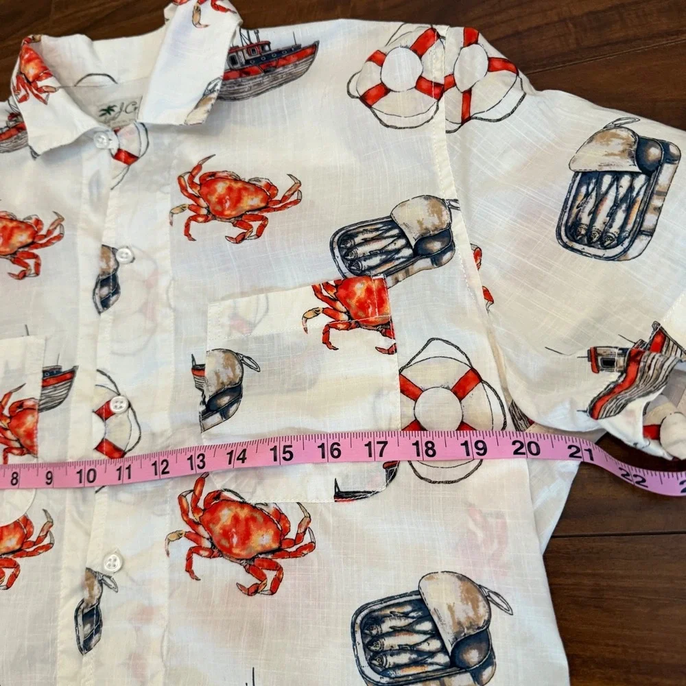 J.‎ Crew VTG Retro Crabs Boats Fish Beach Sailing Button-Up Shirt Size M Coastal